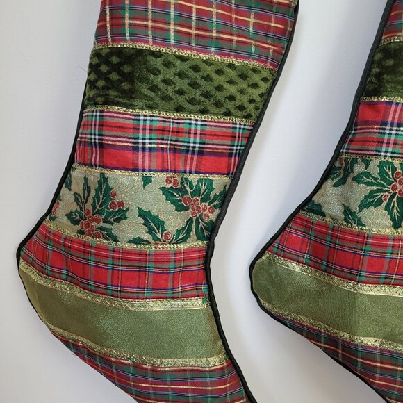 New Handmade Green Traditional Quilted Christmas Stocking, Rustic Nordic Hygge - Picture 3 of 6